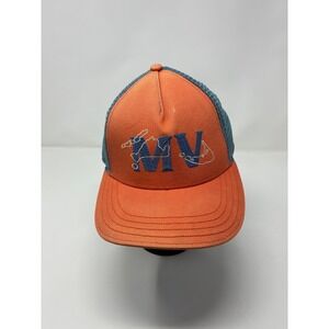 Slip77 Martha's Vineyard MV Locals Only Trucker Hat Orange Blue Mesh Snapback